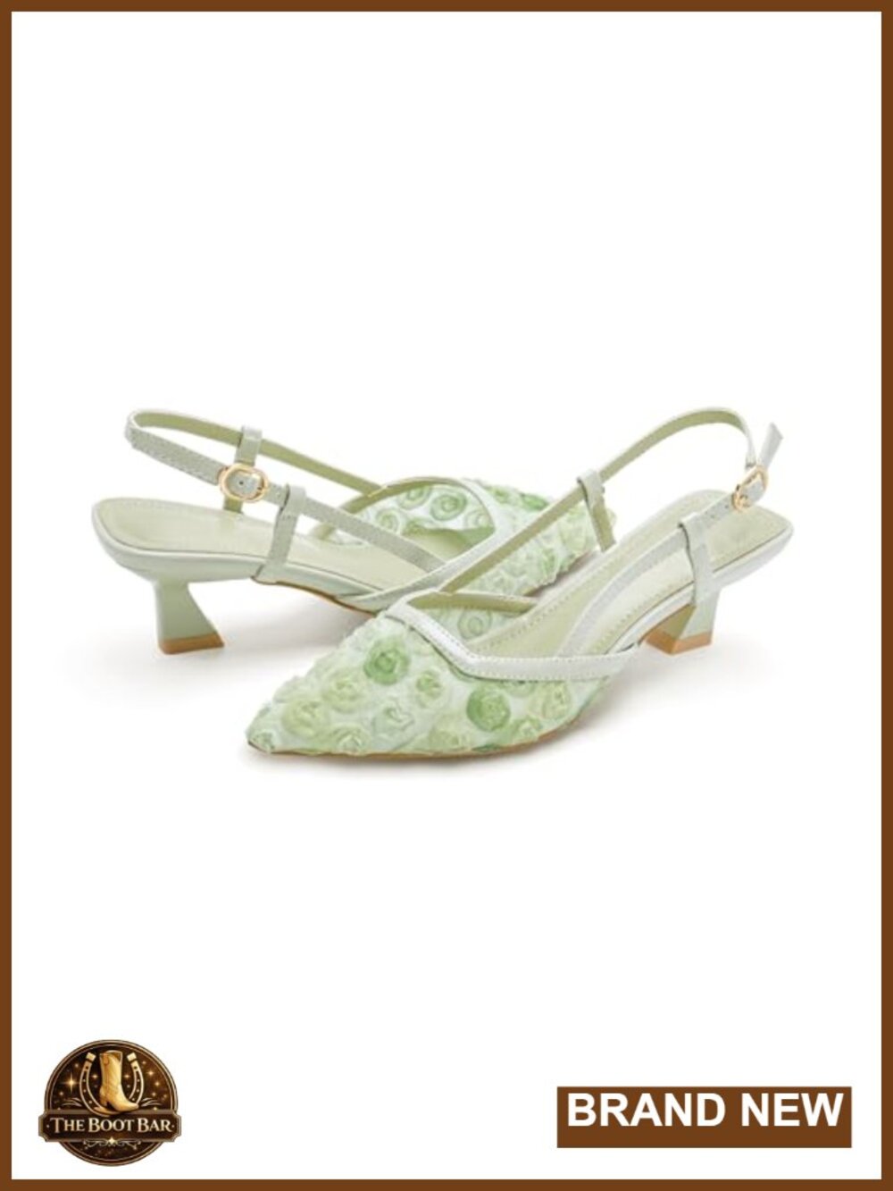 Women's Kitten Heel Slingback Pumps Mesh Floral Wedding Heels